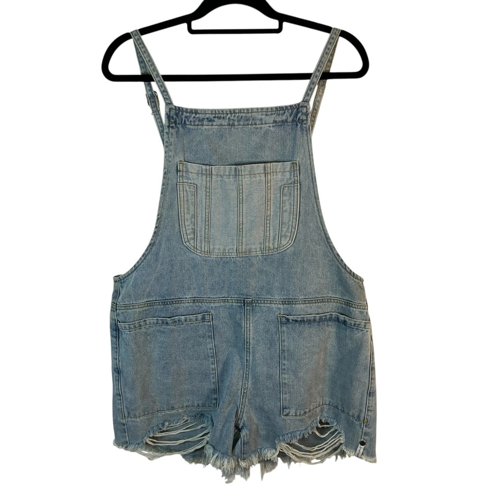 One Teaspoon Distressed‎ Denim Shortalls Light Wash Blue Size M Distressed Hem